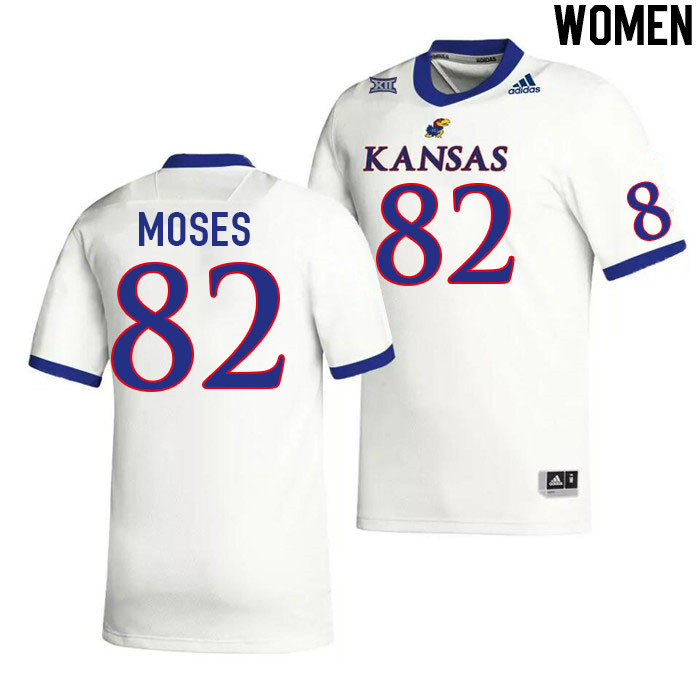 Women #82 Isreal Moses Kansas Jayhawks College Football Jerseys Stitched Sale-White - Click Image to Close